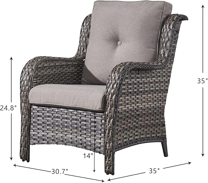HUMMUH Outdoor Furniture 4 Pieces Patio Furniture Set Wicker Outdoor Sectional Sofa with 2 Patio Chairs,Coffee Table(Grey/Grey)