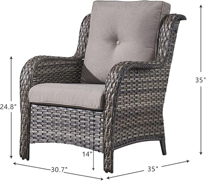 HUMMUH Outdoor Furniture 4 Pieces Patio Furniture Set Wicker Outdoor Sectional Sofa with 2 Patio Chairs,Coffee Table(Grey/Grey)