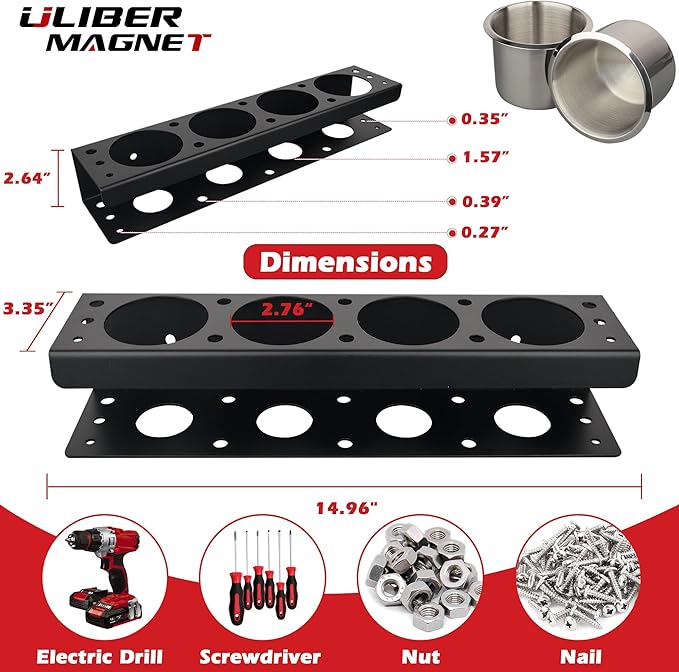 ULIBERMAGNET Power Tool Organizer Rack,Magnetic Heavy Duty Drill Holder,Wall Mount Metal Tool Rack with Screwdriver,Cordless Drill,Screw,Nail Storage,Utility Rack for Warehouse,Garage,Toolbox