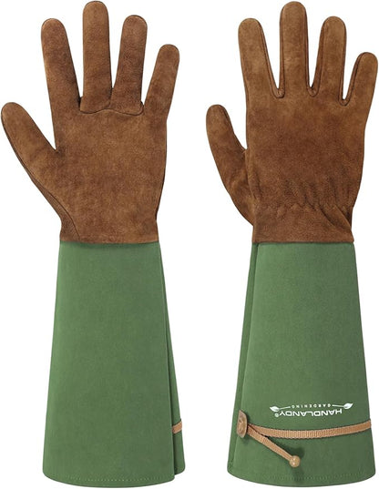 HLDD HANDLANDY Long Gardening Gloves for Women Men - Leather Rose Pruning Gloves Thorn Proof - Breathable Working Glove