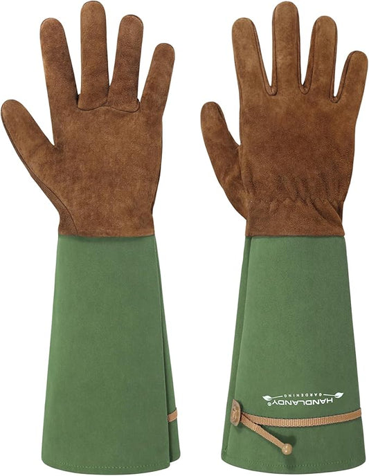 HLDD HANDLANDY Long Gardening Gloves for Women Men - Leather Rose Pruning Gloves Thorn Proof - Breathable Working Glove
