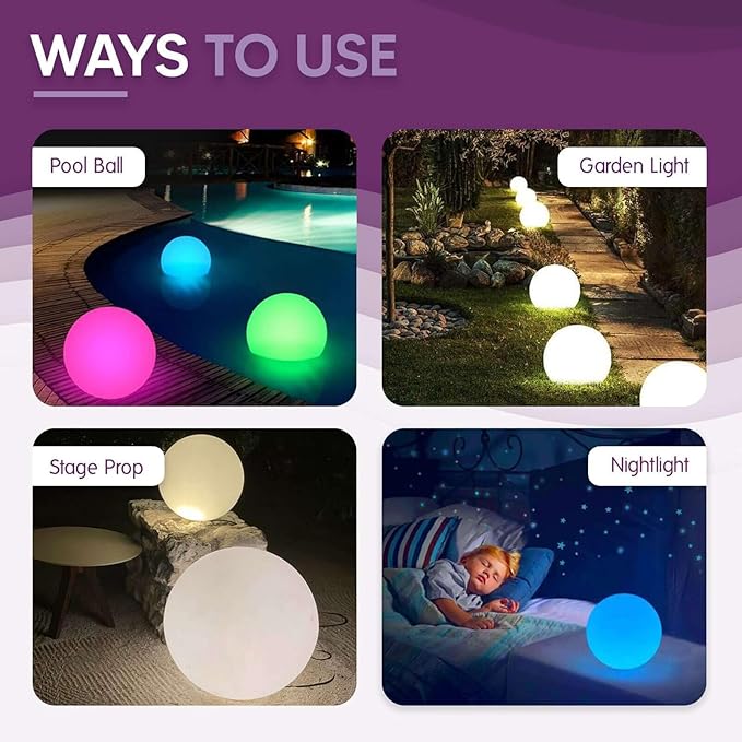 Efavormart 24” Cordless Floating Pool Lights with Remote, Garden Lights 16 RGB Colors with 4 Color Modes Light Up Ball for Swimming Pool, Back Yard, Fountain, Garden, Pathway, Lawn