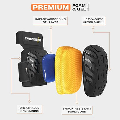 Thunderbolt Knee Pads for Men Construction Knee Pads for Work for Men and Women with Double Gel for Gardening Flooring Roofing Heavy Duty with Extra Thick Foam and Strong Adjustable Non-Slip Straps-Black