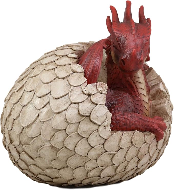 Ebros Large Smaug Red Baby Dragon Hatchling in Egg Statue 9.5" Long Dungeons Dragons Legends Fantasy Home and Garden Accent Decor Sculpture Medieval Renaissance Figurine Centerpiece