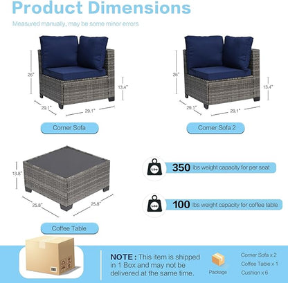 3-Piece Outdoor Patio Sectional Set, Durable Rattan Couch, Waterproof Sofa for Your Villa, Balcony, Porch, Backyard, Deck, Navy Blue