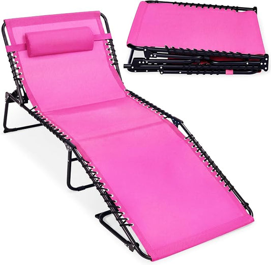 Best Choice Products Extra Wide Patio Chaise Lounge Chair, Portable Outdoor Folding Recliner for Lawn, w/ 8 Positions, Handles, 440lb Capacity - Hot Pink