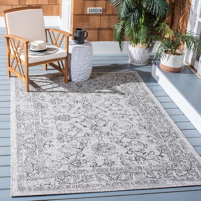 SAFAVIEH Washable Rug Outdoor Courtyard Collection - 5'3" x 7'7", Grey & Black, Non-Shedding & Easy Cleaning, Ideal for Patio, Backyard, Mudroom (CY8680-37612)