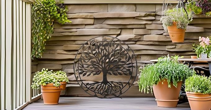 Leutsbyone Decorative Metal Tree of Life Wall Art, Nature-Inspired Indoor Outdoor Decoration,24 inches,Copper