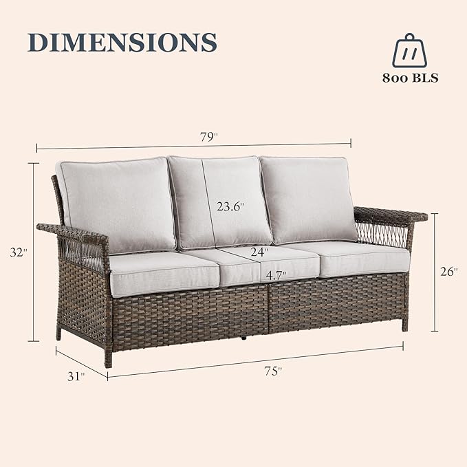 Patio Furniture Set Wicker Swivel Glider Chairs PE Rattan Sofa Ottomans with Beige Cushions Patio Coffee Table and Side Table Brown Wicker Patio Conversation Set 7pcs for Patio
