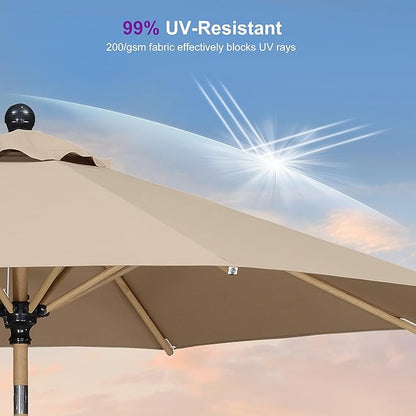 PURPLE LEAF 8 Feet Patio Umbrella Outdoor Table Umbrella Aluminum Market Umbrella with Push Button Tilt & 8 Sturdy Ribs and Crank Round Commercial Sun Umbrella for Garden Patio Balcony, Taupe