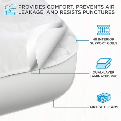 Ivation EZ®-Bed (Queen) Inflatable Air Mattress with Frame & Rolling Case, Built-in Deflate Defender™ Dual Pump Technology - 3 Min Self Inflate/Deflae Raised Blow up Bed on Legs, Premium Coil Design