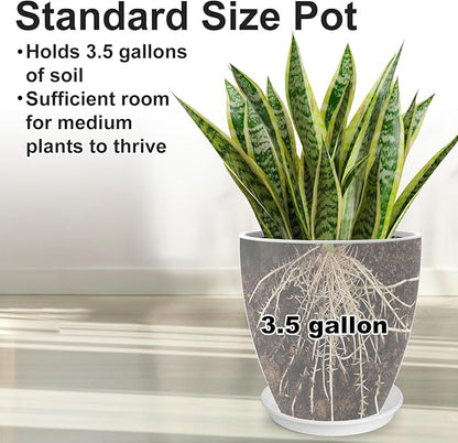 GameXcel Flower Pot Indoor - Outdoor Plant Pot - White Glossy Planter - Elegant Ceramics Imitation - 12" Diameter 12" Tall with Drainage Holes and Saucer 2 Pack