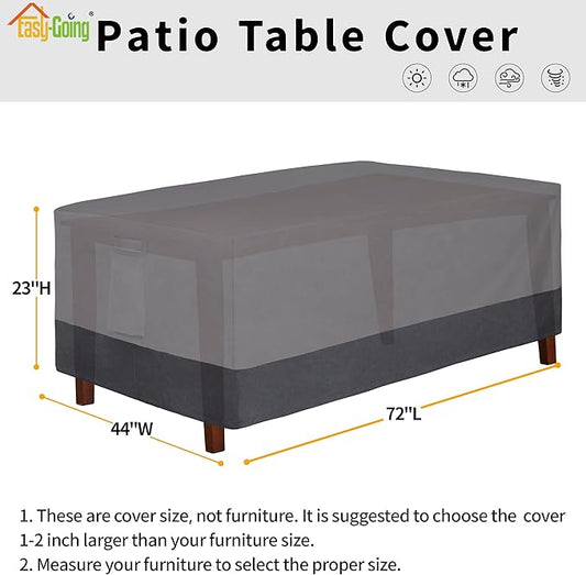 Easy-Going 600D Heavy Duty Rectangular Table Cover UV Resistant and Waterproof Outdoor Lawn Patio Furniture Cover (72" Lx44 Wx23 H, Gray/Dark Gray)
