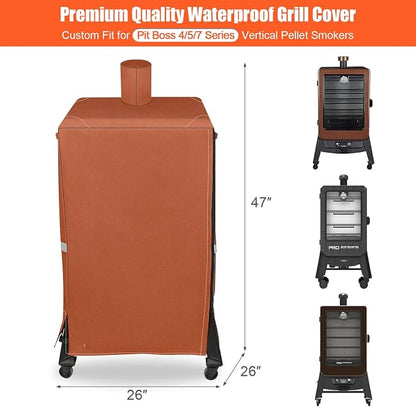 QuliMetal Vertical Smoker Cover for Pit Boss 4/5/7 Series Vertical Smokers, PBV4PS1, Q2000, Pro Series 4/5/7 Vertical Pellet Smokers, Grill Cover for Pitboss 73550, Brown