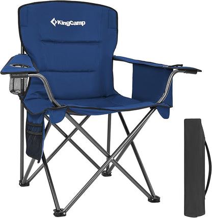 KingCamp Oversized Heavy Duty Camping Chairs 2 Pack, Padded Compact Folding Portable Chair with Cooler Cup Holder Side Pocket for Outdoor Sports Lawn Backyard Backpack Supports 300 lbs, Blue