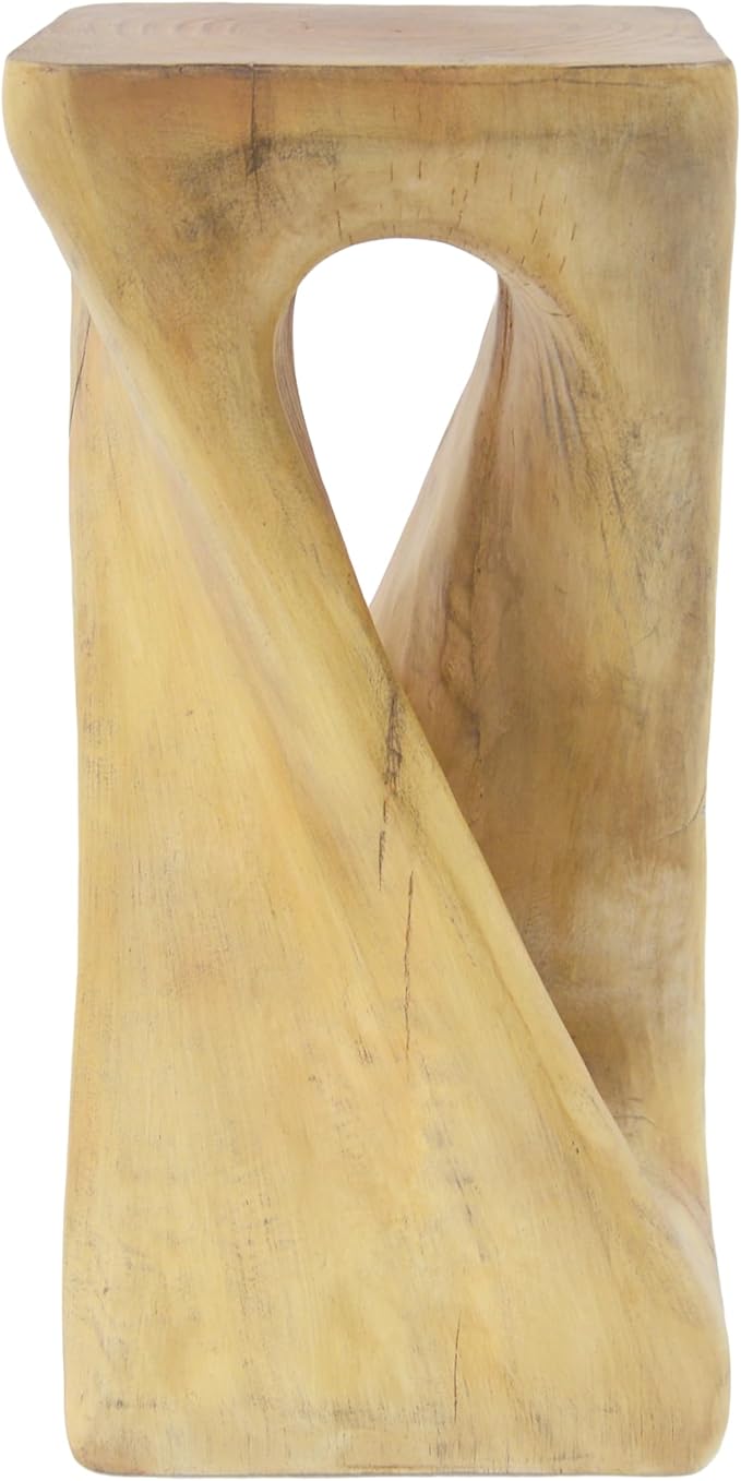 Christopher Knight Home Novi 26.8" H Lightweight Concrete Outdoor Side Table, Hollow Twist-Shaped Patio End Table, MGO Outdoor Coffee Table, Garden Plant Stand Indoor, Wood-Like Texture, Natural