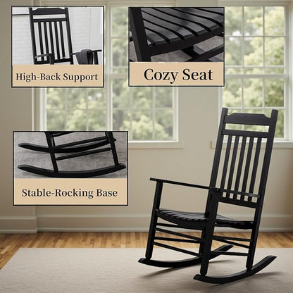Patio Outdoor Rocking Chairs Small Foldable Side Table Set of 3 Piece Porch Wooden Rockers Folding End Table Furniture Indoor Outside Balcony Lawn and Bistro, Black