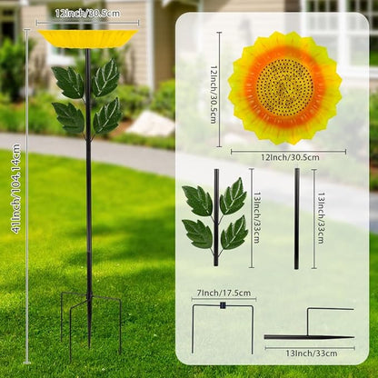 Birdbaths for Outdoors,Sunflower Bird Bath for Outside,41 Inches Flower Standing Birdbath & Birdfeeder with Metal Stake Garden Yard Lawn Decor