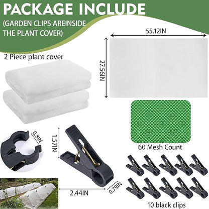 2 Pack Garden Netting for Raised Beds, Rectangular Raised Garden Bed Cover, HDPE Mesh Plant Cover with Drawstring, Protect Vegetables Fruits Strawberries, 55.1×27.6×27.6in