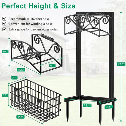TomCare Garden Hose Holder Upgraded Heavy Duty Metal Water Hose Holder Holds 160 FT Hoses Sturdy Hose Reel Freestanding Outdoor Hoses Storage Hanger for Outside Yard Lawn