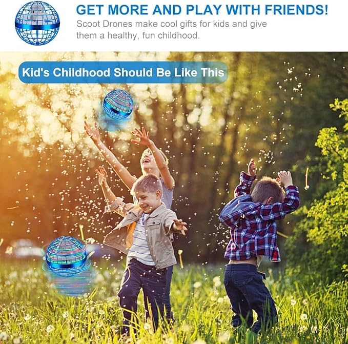 Flying Orb Ball Toy, Hover Hand Mini Drone Cosmic Globe, Fly Spinners for Kids Adults Indoor Outdoor Toys, Cool LED Lights Toys for 6 7 8 9 10+ Years Old Boys Girls Gift Blue