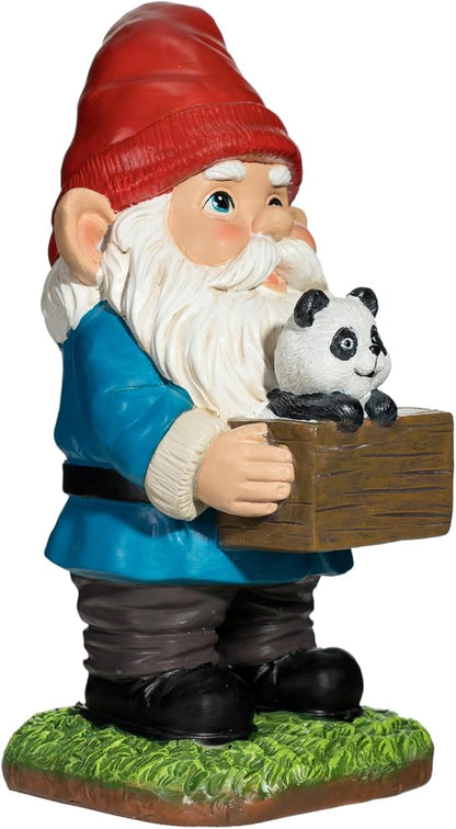 Panda Gnome Garden Statue - 9 Inch Funny Outdoor Gnomes with Wooden Sign - Weather Resistant Yard and Home Decor - Unique Gift for Women, Men, Present for Christmas & Garden Enthusiasts