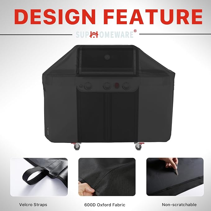 Suphomeware 63 Inch BBQ Grill Cover for New 2022 Weber Genesis 300 Series, Heavy Duty Barbecue Covers Compared to Weber 7757, Black