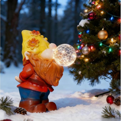Solar Garden Statues Lights, 8.5" Christmas Outdoor Gnome Figurine with Auto On/Off for Yard Patio Decor, Gifts for Women, Grandma, Mom, Housewarming (Bubble Bliss Gnome)