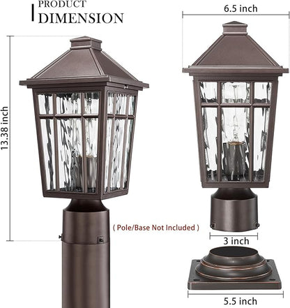 Darkaway Outdoor Post Lights Lamp Post Light Fixture, Waterproof Aluminum Housing with Water Ripple Glass, Fence Post Deck Lighting for Garden Patio Pathway