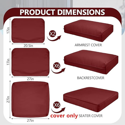 14 Piece Outdoor Patio Waterproof Cushion Covers, Fits 6-Seat Wicker Rattan Sectional Couch Chair Furniture Cover Replacement Set - Fade-Resistant Patio Cushion Covers with Zipper