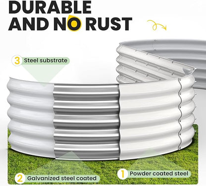 Galvanized Raised Garden Bed 8×2×1.5 FT, Round Metal Raised Garden Bed Outdoor Planter Box with Open Bottom, Rust-Resistant Steel Garden Bed for Vegetables Herbs Flowers, Easy Assembly