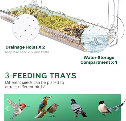 SUNALLY Window Bird Feeder for Outdoors, Clear Bird Feeders Window Mounted with Strong Suction Cups, Transparent Birds House Outside Wild Watching for Garden, Yard, Elderly Kids Viewing