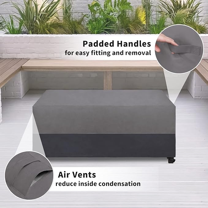 Easy-Going Patio Coffee Table Cover Small Outdoor Rectangular Table Cover, UV Resistant Waterproof Patio Furniture Cover (36"Lx22"Wx16"H, Gray/Dark Gray)