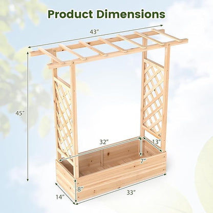 S AFSTAR Raised Garden Bed with Trellis, 2-in-1 Fir Wood Planter Box with Flat Roof & Drainage Holes, Vertical Planter Raised Bed for Climbing Plants, Flowers & Vegetables, 43" x 14" x 45" (Natural)