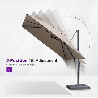 PURPLE LEAF 8 FT Outdoor Umbrella with Base Patio Cantilever Aluminum Umbrella with 3 Years Fade Resistance Recycled Fabric Offset Square with 360-degree Rotation for Deck Pool Garden, Sand Dune