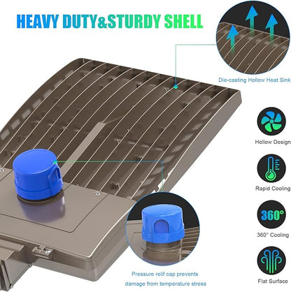 480V 320W LED Parking Lot Light 44800LM with Photocell & Short Circuit Cap, UL DLC Listed, 5000K Shoebox Pole Light with Slip Fitter, IP65 Waterproof Commercial Street Area Lighting for Driveway/Yard
