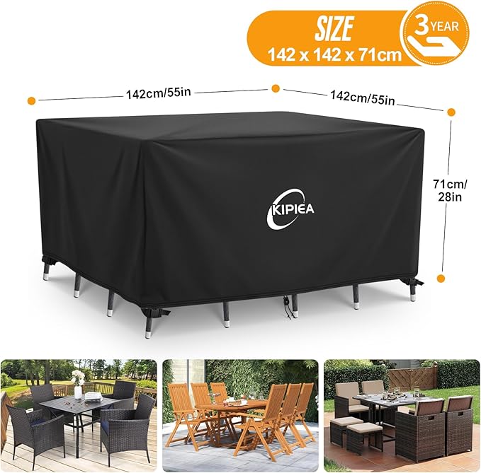 Kipiea Outdoor Furniture Covers Waterproof, 420D Heavy-Duty Patio Furniture Set Covers, No Tears Anti UV No Fading (55" L×55" W×28" H)