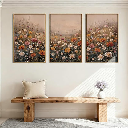 IARTTOP Framed Floral Canvas Wall Art Large 16x24 Inch Colorful Wildflower Art Prints Retro Botanical Landscape Wall Decor for Living Room Bedroom Office