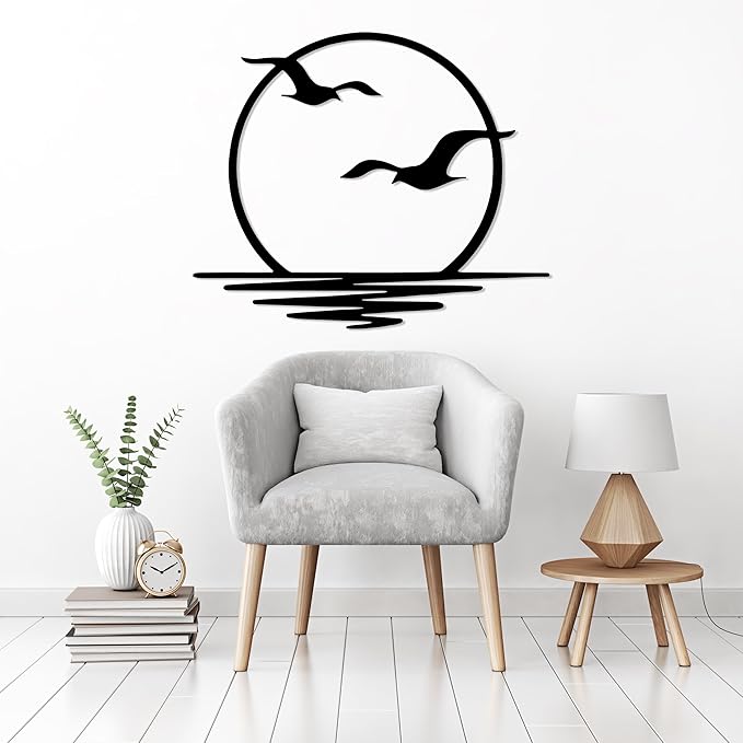 Sunrise Metal Wall Art, Sunset Metal Wall Decor for Living Room, Sunshine Line Art Home Decor Outdoor Indoor, Sun Design Modern Artwork for Walls, Abstract Sunset Wall Decor, Housewarming Gifts