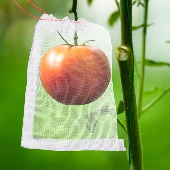Fruit Cover Bags Against Birds, 25pcs 4x6 in Mesh Fruit Protection Bags with String, Netting for Fruit Trees Vegetables Flowers Protection Away from Bugs Birds