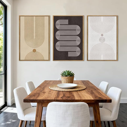Anyzal Extra Large Modern Neutral Framed Wall Art 24x36 Inch Black Abstract Canvas Wall Decor Beige Boho Geometric Artwork for Living Room Bedroom Dining Room Set of 3
