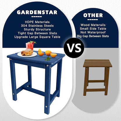 GARDENSTAR Adirondack Square Side Table,one-Tier Outdoor end Table, Patio Side Table for Pool,Porch,Backyard,Relaxing Companion (Blue)