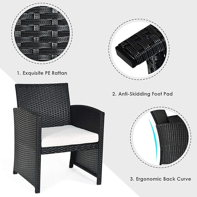 COSTWAY 4 Pieces Patio Rattan Furniture Set, Outdoor Wicker Conversation Set with Soft Cushions & Tempered Glass Coffee Table, Cushioned Chair Sofa for Backyard, Porch, Poolside, Lawn, Garden, White