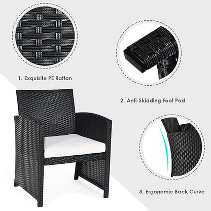 COSTWAY 4 Pieces Patio Rattan Furniture Set, Outdoor Wicker Conversation Set with Soft Cushions & Tempered Glass Coffee Table, Cushioned Chair Sofa for Backyard, Porch, Poolside, Lawn, Garden, White