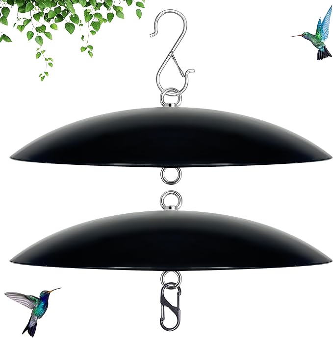 12" Bird Feeder Dome, Hummingbird Feeder Rain Guard,Weather Cover in Outdoors,Squirrel Baffle for Hanging Feeders, (Black),2 Pack