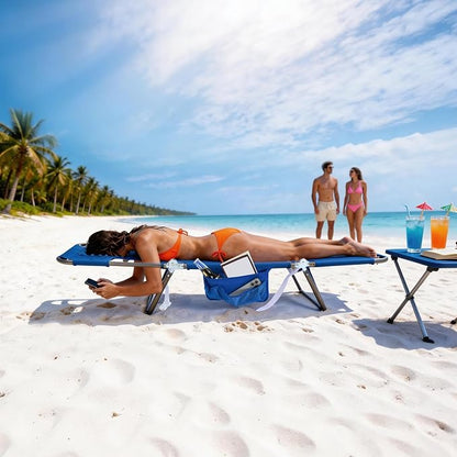 SUNNYFEEL Lay Flat Tanning Chair with Face Down Hole & Arm Slots, Beach Lounge Chair, 5-Position Folding Sunbathing Chair, 300 LBS Heavy Duty, 72" L x 22" W for Beach, Pool, Camping