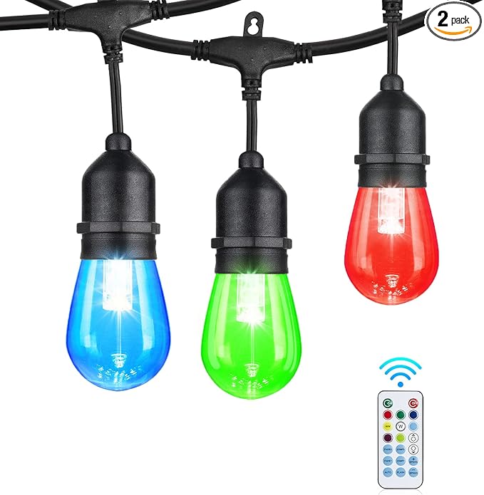 24FT Outdoor String Lights, 12 Shatterproof Edison LED Bulbs, Dimmable RGB Color Changing Patio Lights Waterproof with Remote. for Patio Decor, Garden, Yard, Party, Bistro