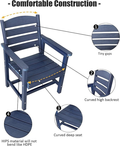 Poly Lumber Patio Dining Chair Set of Two, HIPS Outdoor Ladder Back Chair, Weather Resistant (Navy Blue, 2 Piece)