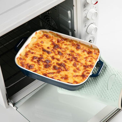 Sweejar Relief Casserole Dishes for Oven, Ceramic 9x13 Baking Pans Set for Cooking, Cake, Banquet and Daily Use, Rectangular Bakeware Set, Porcelain Baking Dish, Lasagna Pan Deep with Handles(Navy)