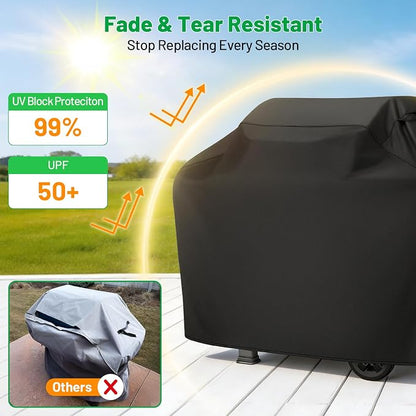 Grill Cover 60 Inch, Arborlily BBQ Grill Cover for Outdoor Grill, Heavy Duty Waterproof Gas Barbecue Grill Cover for Weber, Char-Broil, Nexgrill, Black